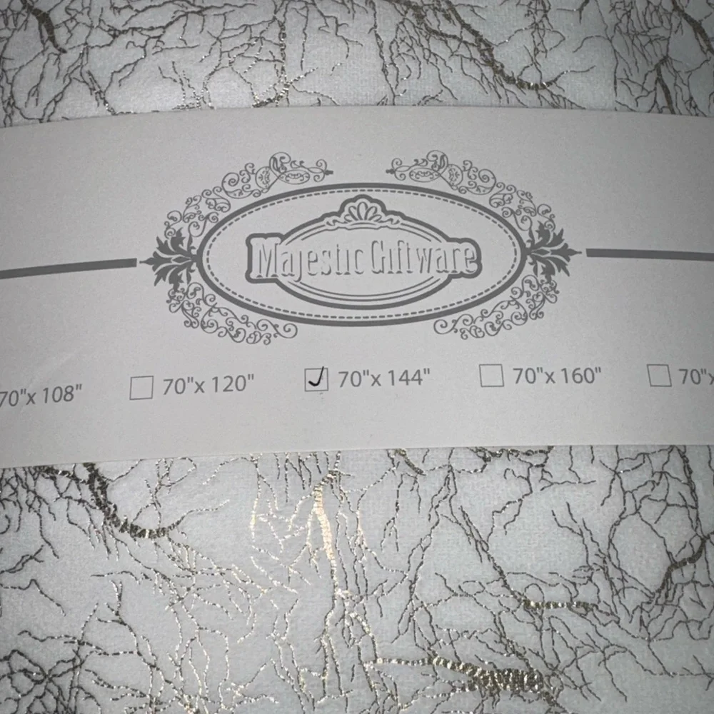 New Majestic Giftware Velvet Rectangle Tablecloth White With Gold Branch Print